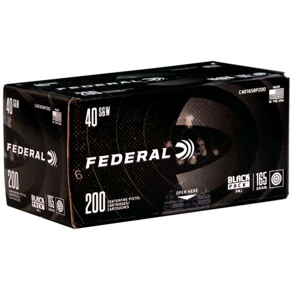 FEDERAL BLACK PACK 40 S&W AMMO 165 GRAIN FULL METAL JACKET - C40165BP200 200 ROUNDS