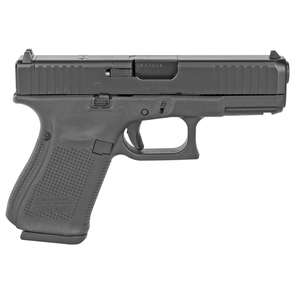 Glock PA195S201MOS G19 Gen5 Compact MOS 9mm Luger 4.02 10+1 Overall Black Finish with nDLC Steel with Front Serrations & MOS Cuts Slide, Rough Texture Interchangeable Backstraps Grip & Fixed Sights