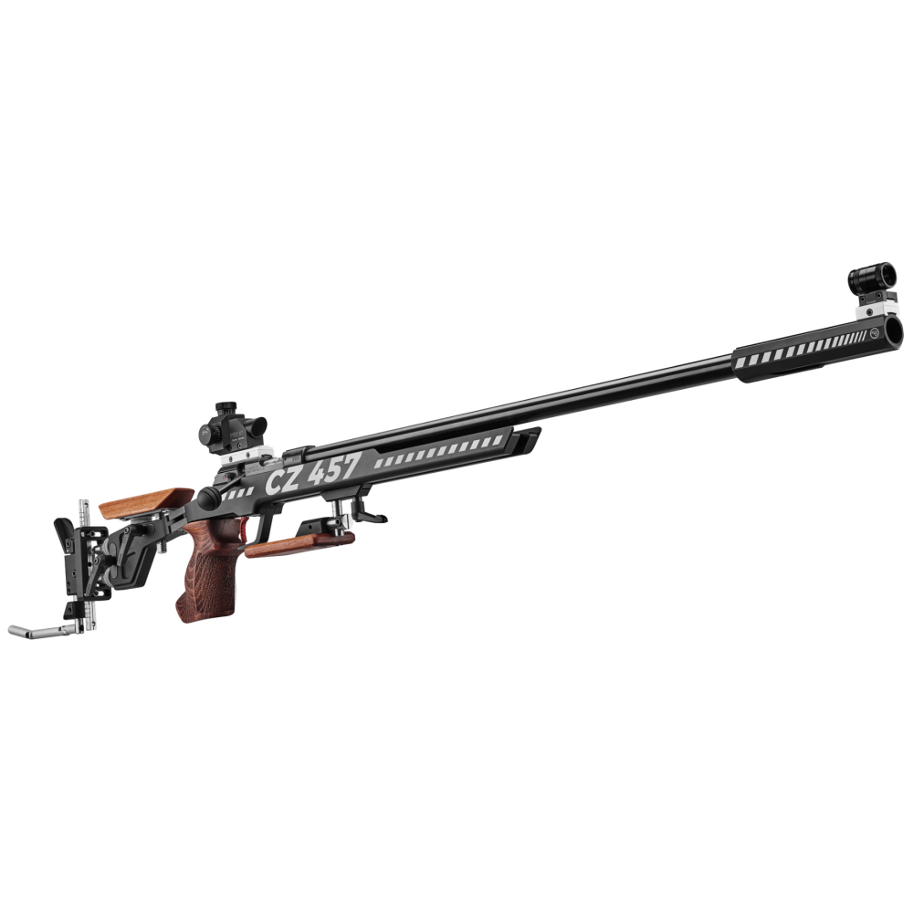 CZ, 457 Target, Bolt-Action Rifle, 22LR, 26" Heavy Threaded Barrel with Match Chamber, 1/2X24 Thread Pitch, Anodized Finish, Black, Wood Grips, Duralumin Stock, 1 Round, Includes Diffuser Compensator and Diopter Target Sight Kit