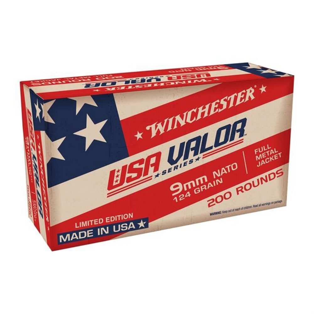 Winchester Ammo USA9NATOW USA Valor  9mmLuger 124gr Full Metal Jacket 200 Per Box/5 Case