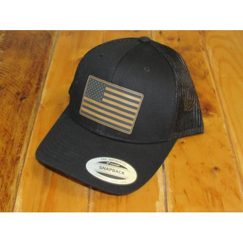 CONTINENTAL CUSTOMS TRUCKER HAT, BLACK, TAN FLAG
