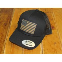 CONTINENTAL CUSTOMS TRUCKER HAT, BLACK, TAN FLAG