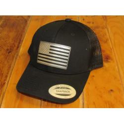 CONTINENTAL CUSTOMS TRUCKER HAT, BLACK, SILVER FLAG
