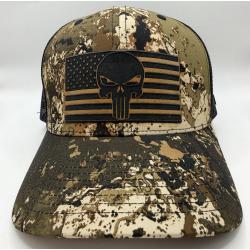 CONTINENTAL CUSTOMS TRUCKER HAT, CAMO AMERICAN FLAG PUNISHER