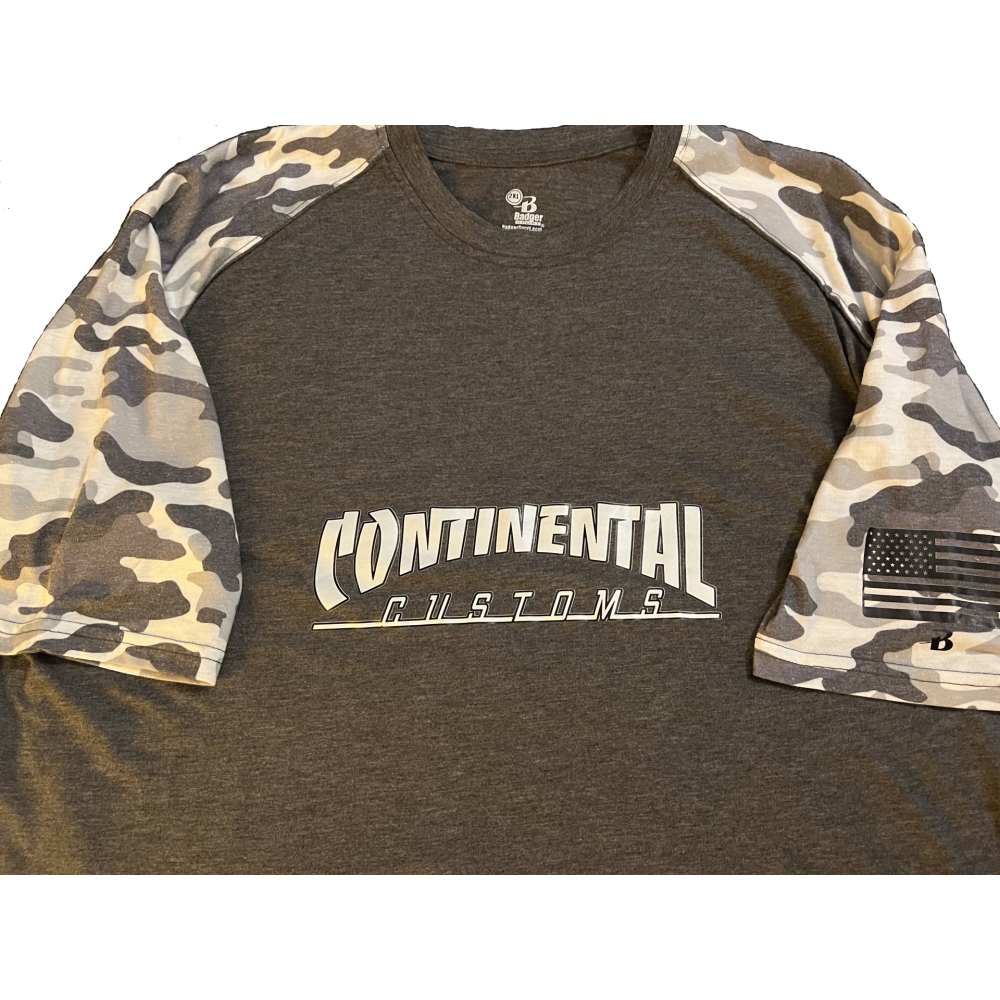 SHIRT,SMALL,GREY/CAMO,THR@SHER CC LOGO