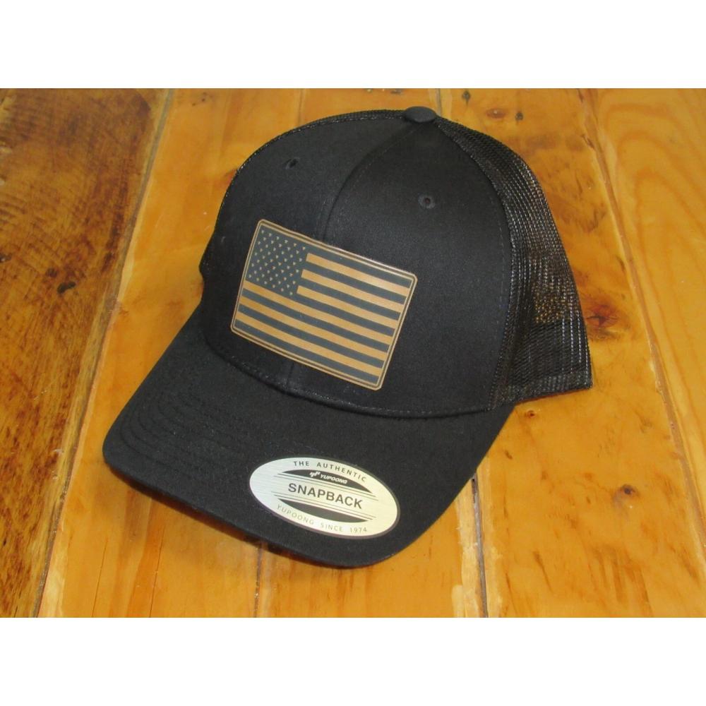 CONTINENTAL CUSTOMS TRUCKER HAT, BLACK, TAN FLAG