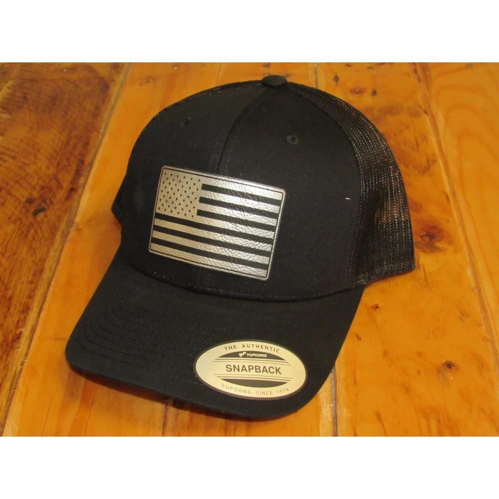 CONTINENTAL CUSTOMS TRUCKER HAT, BLACK, SILVER FLAG