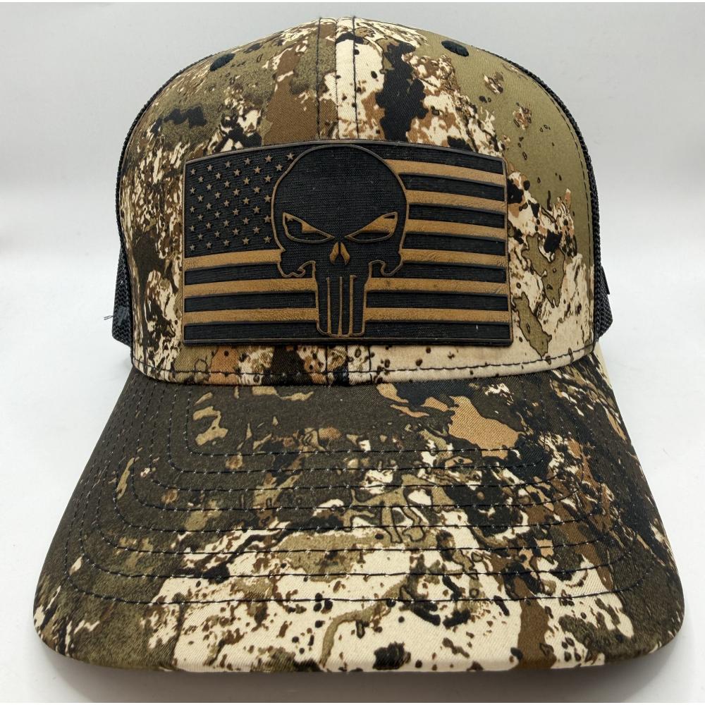 CONTINENTAL CUSTOMS TRUCKER HAT, CAMO AMERICAN FLAG PUNISHER