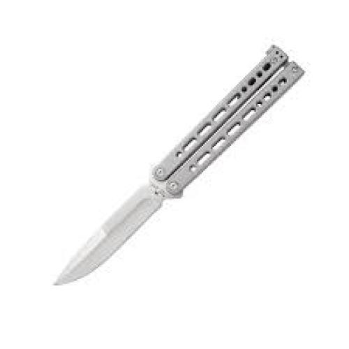 Bear & Son Cutlery B-920-SS-S Bear Song VIII, Butterfly, 3 3/8" Blade, 154CM Steel, Satin Blade, Cerakote Stainless Handles, Spring Latch