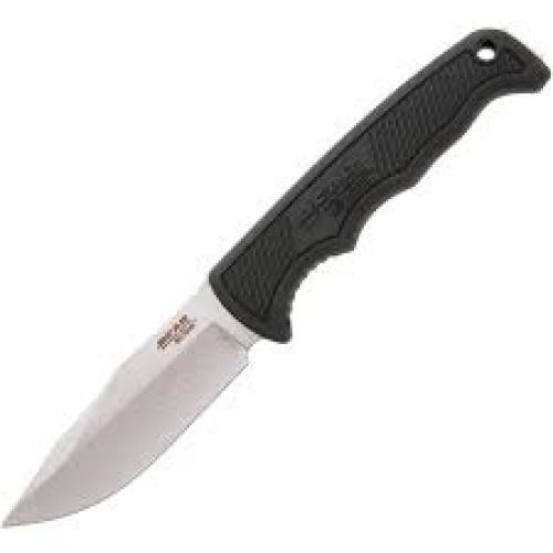 Bear & Son Cutlery 61135 Compact Fighter, 3 5/8" Blade, Stonewashed Blade, Black Krayton Handles, Molded Sheath