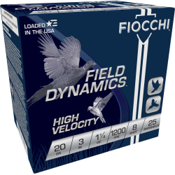 Fiocchi 203HV8 High-Velocity Shotshell 20 GA, 3 in, No. 8, 1-1/4oz, 1200 fps, 25 Rnd per Box
