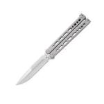 Bear & Son Cutlery B-920-SS-S Bear Song VIII, Butterfly, 3 3/8" Blade, 154CM Steel, Satin Blade, Cerakote Stainless Handles, Spring Latch