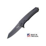 Bear & Son Cutlery 61127 Sideliner, 3 1/2" Blade, Black Aluminum Handle, Ball Bearing Action, Black Tanto Blade, Clip