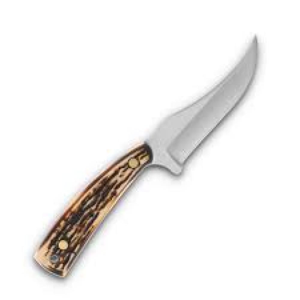 Bear & Son Cutlery 753 Upswept Skinner, Fixed Knife, 3 1/8" Blade, Stag Delrin Handles, Leather Sheath