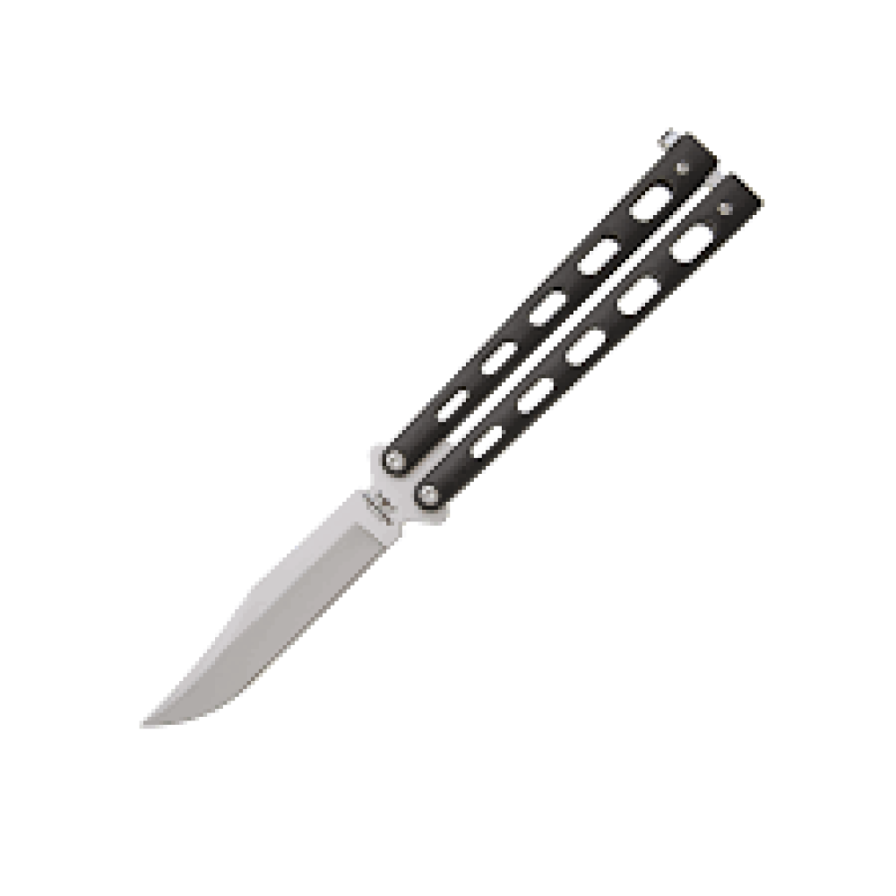Bear & Son Cutlery 114B Clip Point Butterfly Folding Knife, 3 5/8" Blade, Black Powder Coated Handles