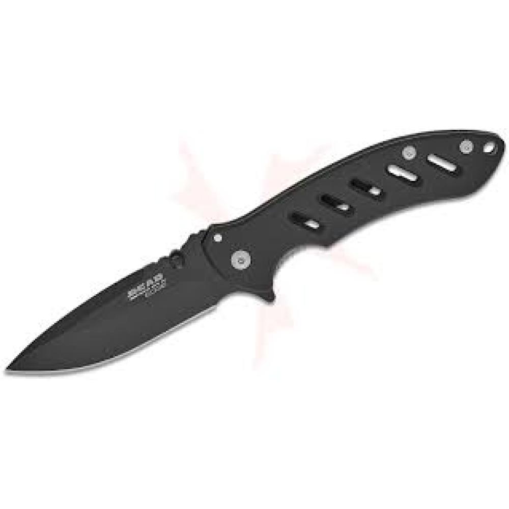 Bear & Son Cutlery 61511 Framelock, 3 1/8" Blade, Stainless Handles, Black Blade, Black Handles, Clip