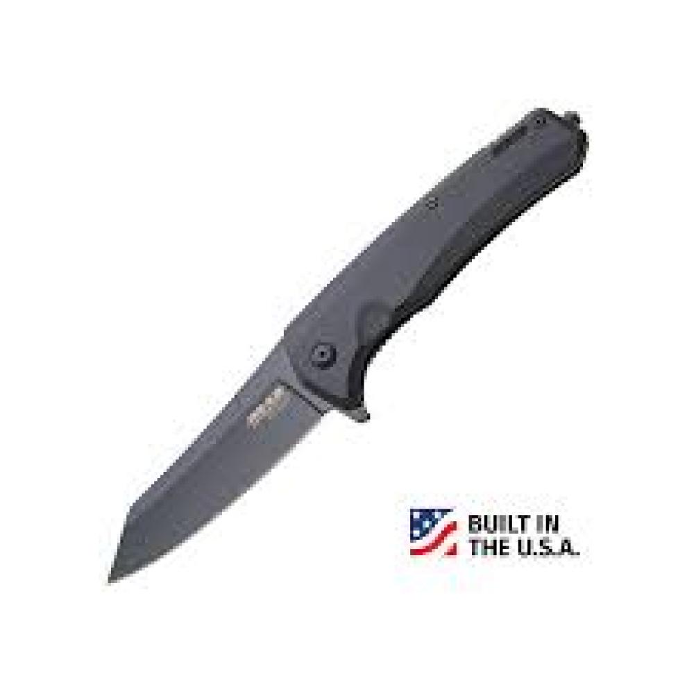 Bear & Son Cutlery 61127 Sideliner, 3 1/2" Blade, Black Aluminum Handle, Ball Bearing Action, Black Tanto Blade, Clip