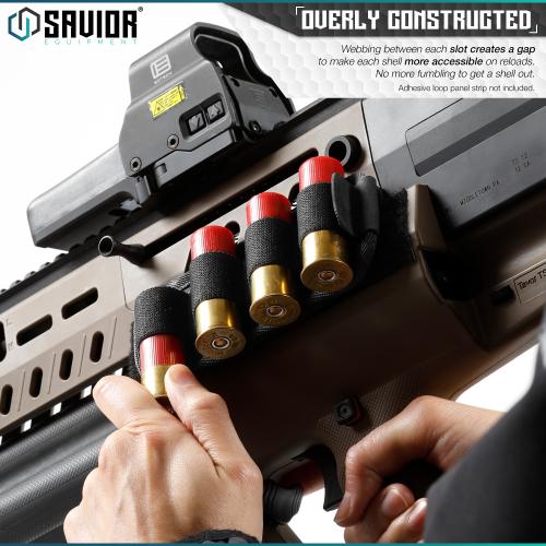 Velcro - Shotgun Shell Holder - 4 slots - Black, 2-Pack (MP-TNS-12G-QUAD-2P-BK)