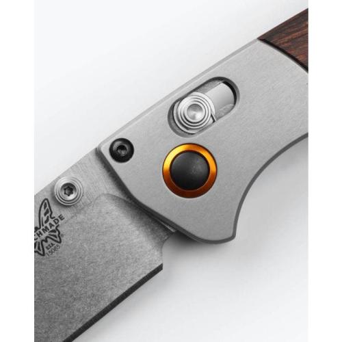 Benchmade Mini Crooked River — S30V Clip-Point, Gray Aluminum & Stabilized Wood | Folding Knife | 15085-2