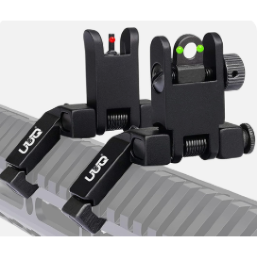 UUQ 45 Degree Offset Fiber Optic Iron Sights,Flip Up Front Rear Sites with Red&Green Dot,BUIS Backup Sight Set? Tool-Free Adjustable Front Sight Rapid