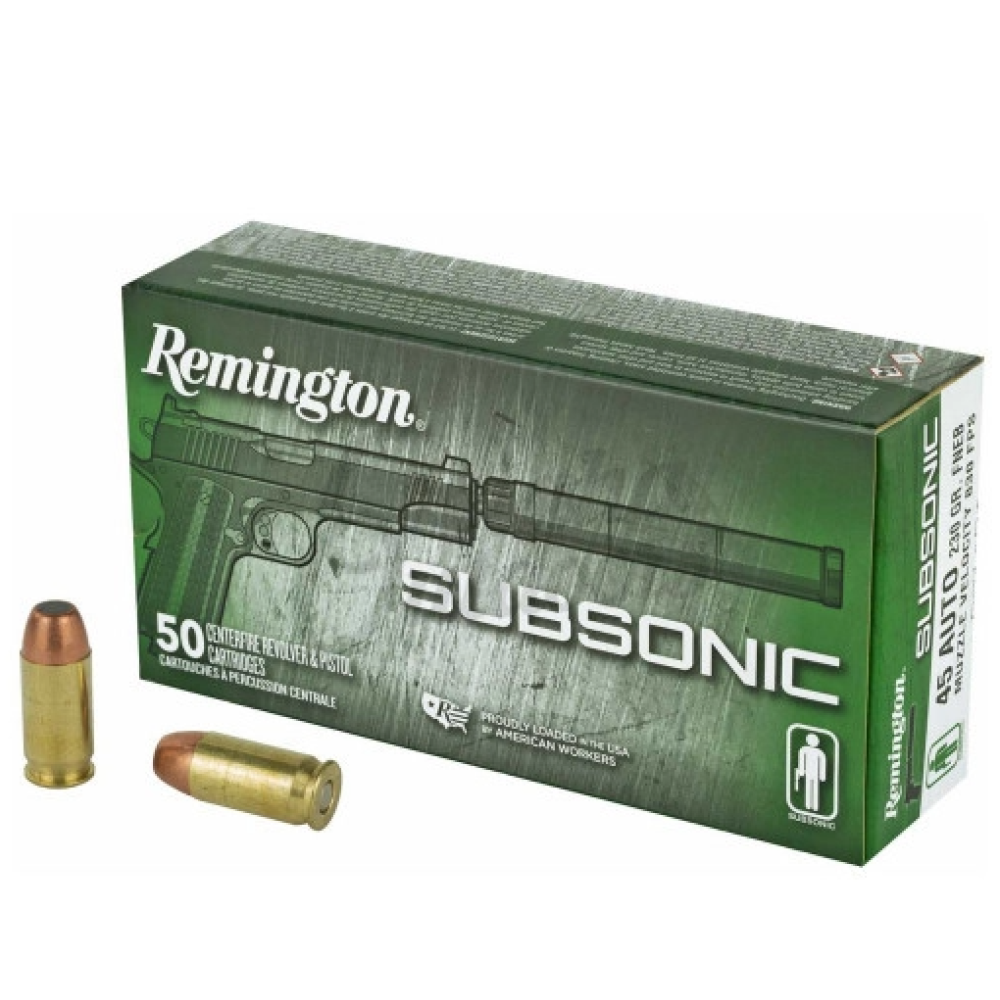 Remington Ammunition 28428 Subsonic  45ACP 230gr Flat Nose Enclosed Base 50 Per Box/10 Case