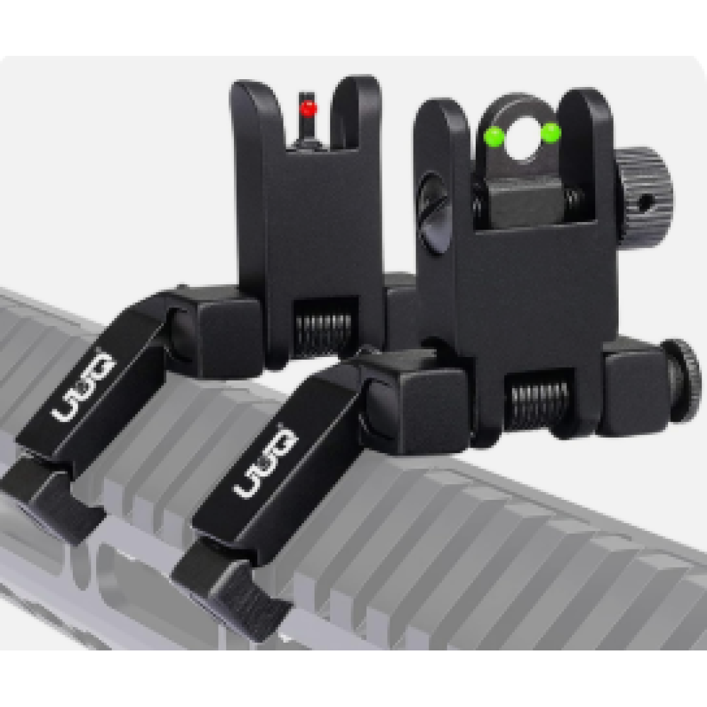 UUQ 45 Degree Offset Fiber Optic Iron Sights,Flip Up Front Rear Sites with Red&Green Dot,BUIS Backup Sight Set? Tool-Free Adjustable Front Sight Rapid