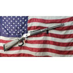 Rossi R92, Large Loop, Lever Action Rifle, 357 Magnum, 20 Barrel, Stainless Steel Finish, Silver, Green Laminate Wood Stock, Buckhorn Sights, 8 Rounds, Right Hand 923572093-LW