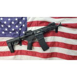 Tippmann Arms Company M4-22, Micro Elite BUG OUT Pistol, Semi-Automatic Pistol, AR, 22 LR, 7 Threaded Barrel, 1/2x28 Thread Pitch, Aluminum MLOK Handguard, Matte Finish, Black, Folding T5 Pistol Brace, Front/Rear Flip Sights, 1 Magazine, 25 Rounds A1