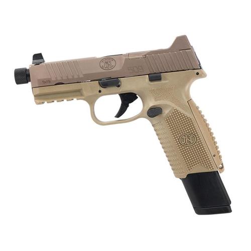 FN America FN 509 Tactical, Semi-automatic, Striker Fired, Full, 9MM, 4.5 Barrel, Polymer Frame, Flat Dark Earth, 1-24Rd Magazines and 1-17Rd Magazine, Non-Manual Safety, Suppressor Height Night Sights, Low Profile Optics Mounting System, Threaded Ba