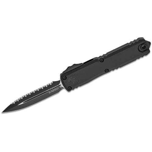 1122-3T Ultratech ZBP Zero Blade Play Tactical AUTO OTF Knife 3.5" Bohler M390MK Black Plain/Serrated Double Edge Dagger Blade, Black Aluminum