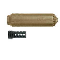 HUXWRX Safety Company Flow, Suppressor, 762NATO, Flat Dark Earth, Titanium, Includes 5/8x24 762 Muzzle Brake, Fits HUXWRX Muzzle Devices 2747