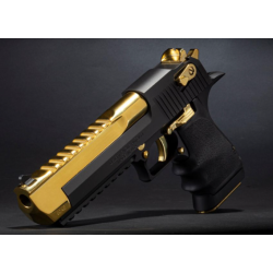 Magnum Research Desert Eagle, L6, Single Action, Semi-automatic, Metal Frame Pistol, Full Size, 50 Action Express, 6 Barrel, Aluminum, Black and Gold, Rubber Grips, Fixed Sights, Ambidextrous Thumb Safety, 7 Rounds, 1 Magazine, Ambidextrous DE50BATG