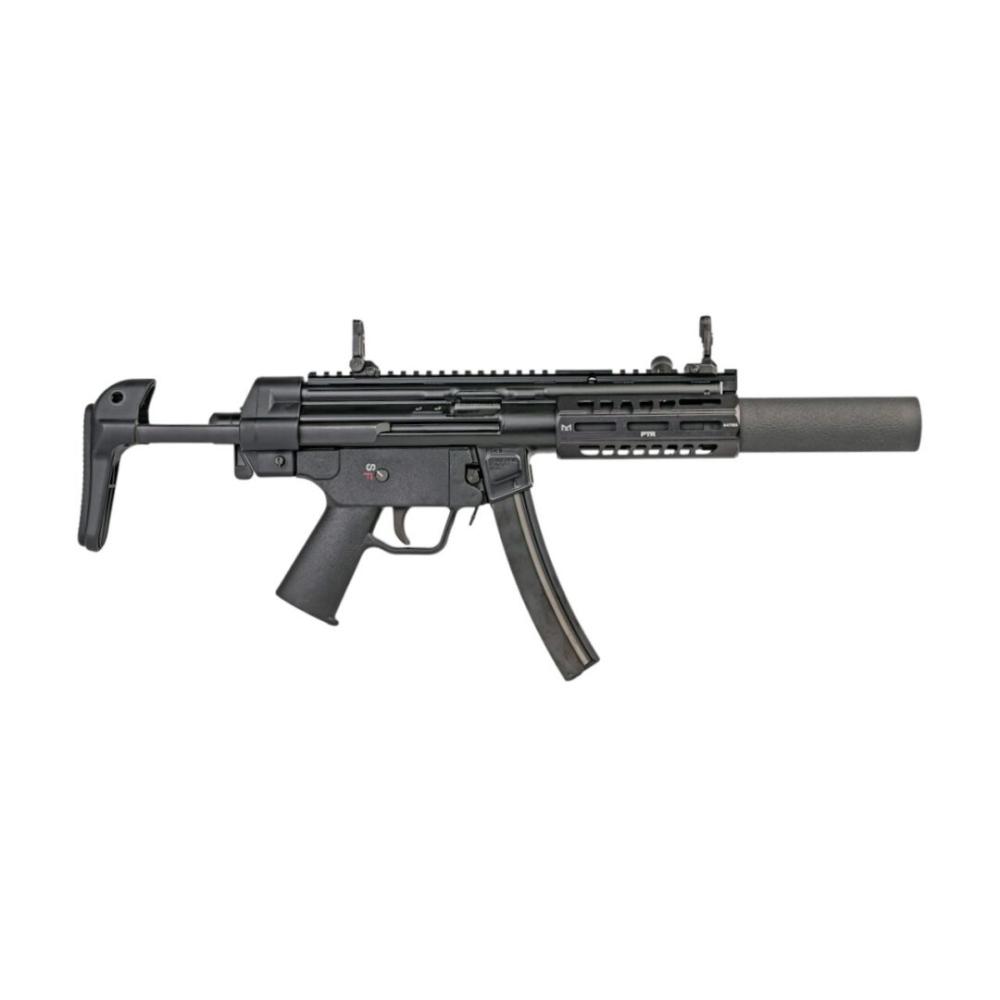 PTR 9SDM-B Roller-Delayed Blowback, Semi-Auto 9mm SBR with 6" SD (Ported) Barrel, CS1 Collapsible Stock, Vent SDM Suppressor, Magpul MBUS PRO Sights HK Style Front, 2 Magazines & Deluxe Hard Case. 9SDM-BRAVO