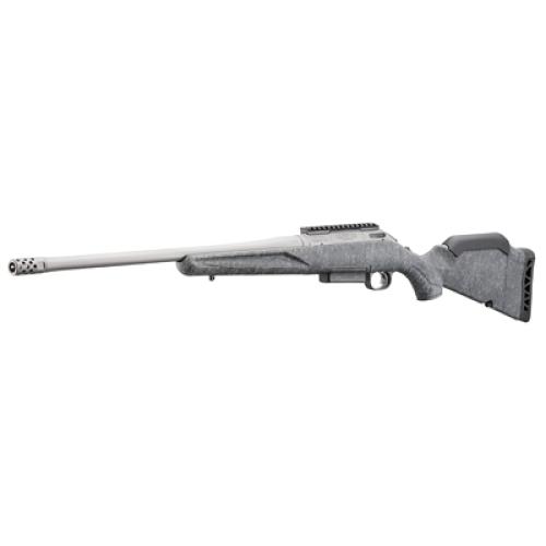 Ruger American Generation II, Bolt Action Rifle, 243 Winchester, 20 Spiral Fluted Barrel, Threaded 5/8x24, Muzzle Brake, Cerakote Finish, Gunmetal, Gray Splatter Synthetic Stock, Manual Safety, Picatinny Rail, 3 Rounds, 1 Magazine 46904