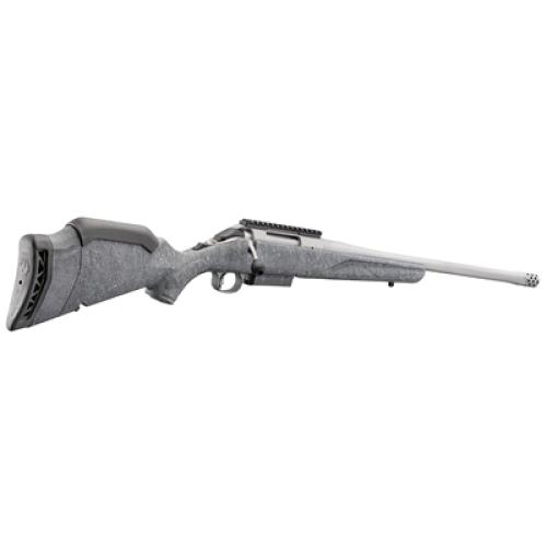Ruger American Generation II, Bolt Action Rifle, 243 Winchester, 20 Spiral Fluted Barrel, Threaded 5/8x24, Muzzle Brake, Cerakote Finish, Gunmetal, Gray Splatter Synthetic Stock, Manual Safety, Picatinny Rail, 3 Rounds, 1 Magazine 46904