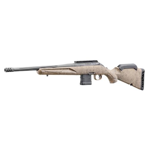Ruger American Rifle Ranch, Generation II, Bolt Action Rifle, 556NATO, 16.1 Spiral Fluted Barrel, 1:8 Twist, Threaded 1/2x28, Muzzle Brake, Cerakote Finish, Cobalt, Flat Dark Earth Splatter Synthetic Stock, Manual Safety, Picatinny Rail, 10 Rounds, 1