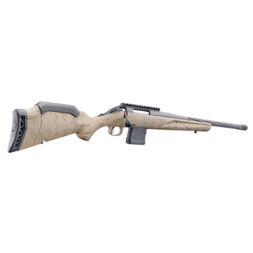 Ruger American Rifle Ranch, Generation II, Bolt Action Rifle, 556NATO, 16.1 Spiral Fluted Barrel, 1:8 Twist, Threaded 1/2x28, Muzzle Brake, Cerakote Finish, Cobalt, Flat Dark Earth Splatter Synthetic Stock, Manual Safety, Picatinny Rail, 10 Rounds, 1