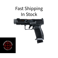 CANIK TTI Combat, Striker Fired, Semi-automatic, Polymer Framed Pistol, Full Size, 9MM, 4.6 Fluted Barrel, Quick Detach Canik Compensator, Cerakote Finish, Smoke, 3-Dot Sights, Holster, Punch and Toolkit, Cleaning Kit, Hard Case, 18 Rounds, 2 Magazin