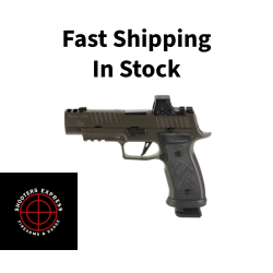 Sig Sauer P320, AXG Legion, Striker Fired, Semi-automatic, Metal Framed Pistol, Full Size, 9MM, 3.9, Two Port Slide Integrated Expansion Chamber, Cerakote Finish, Legion Gray, ROMEO-X Reflex Sight, AXG Modular Grip, Hogue Custom G10 Grips, X Series F