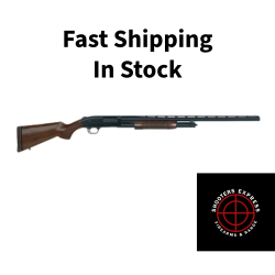 Mossberg 500, Retrograde, Pump Action, 12 Gauge, 3 Chamber, 28 Vent Ribbed Barrel, Matte Blue Finish, Walnut Stock and Forend, Dual Bead Sights, 5 Rounds 50430
