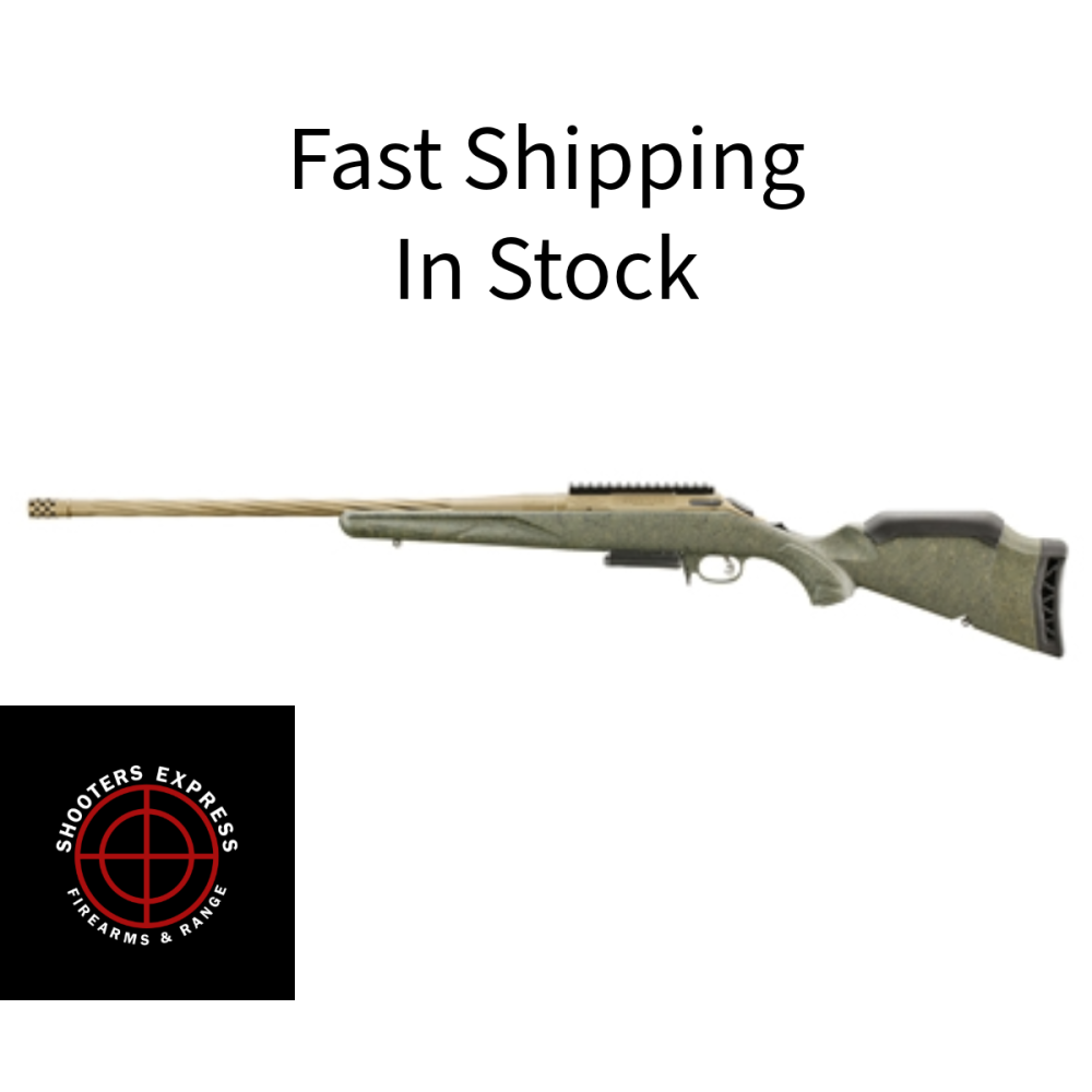 Ruger American Generation II, Predator, Bolt Action Rifle, 300 Winchester Magnum, 22 Spiral Fluted Barrel, 1:10 Twist, Threaded 5/8-24, Muzzle Brake, Cerakote Finish, Burnt Bronze, Green Splatter Synthetic Stock, Manual Safety, Picatinny Rail, 3 Roun
