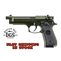 Beretta 92FS, Double Action/Single Action, Semi-automatic, Full Size, 9MM, 5.1 Threaded Barrel, Cerakote Finish, Olive Drab Green, Polymer Grips, 18 Rounds, 2 Magazines J92F300GRTB18