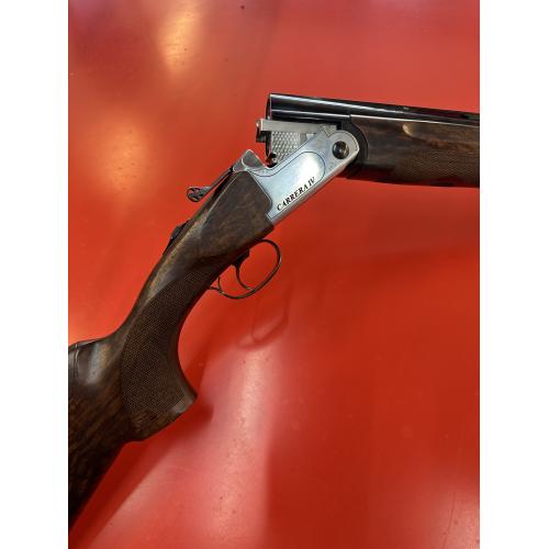 F.A.I.R Carrera IV - Nickel receiver with black script, FX wood with adjustable comb, ventilated midrib and buttplate, black lever and hinge pins, ported barrels, ABS case