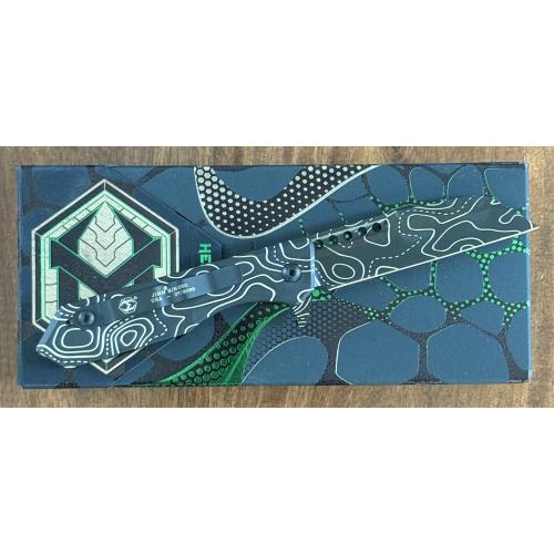 Jinn Button Lock, Black Topographic Blade & Handle