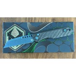 Jinn Automatic, Metallic Teal Blade with Carbon Fiber Handle