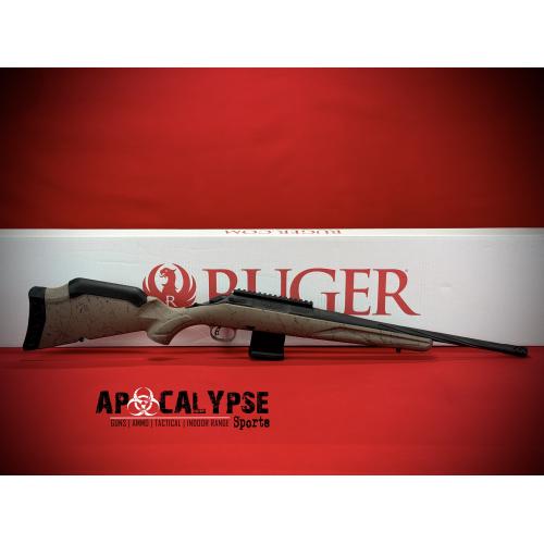 Ruger American Rifle Ranch, Generation II, Bolt Action Rifle, 5.56 NATO, 16.1 Spiral Fluted Barrel, 1:8 Twist, Threaded 1/2X28, Muzzle Brake, Cerakote Finish, Cobalt, Flat Dark Earth Splatter Synthetic Stock, Manual Safety, Picatinny Rail, 10 Rounds,