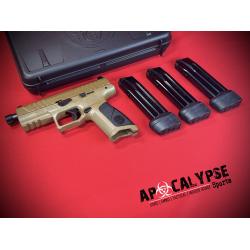 Beretta APX, A1 Tactical, Striker Fired, Semi-automatic, Polymer Frame Pistol, Full Size, 9MM, 4.8 Threaded Barrel, 1/2x24, Matte Finish, Black Slide, Flat Dark Earth Frame, Optics Ready, Trigger Safety, Blackout Suppressor Height Sights, Interchange
