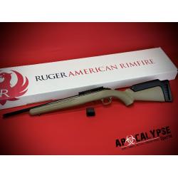 Ruger American Rimfire, Bolt-Action Rifle, 22LR, 16 Barrel, Threaded 1/2X28, Satin Blued Finish, Black, Flat Dark Earth Synthetic Stock, 10 Rounds, Scope Base, Flush Mounted Rotary Magazine 8358