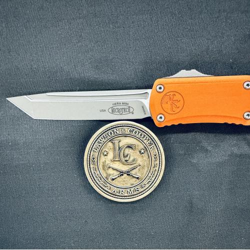 Microtech Hera II Mini T/E — Apocalyptic Finish, Orange Handle