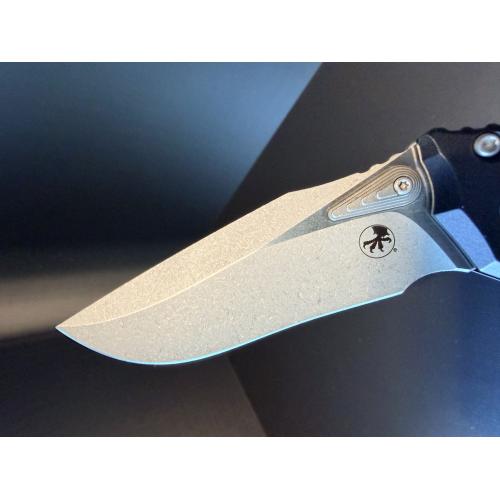 Microtech Amphibian Mini RAM-LOK Manual Folding Knife — Apocalyptic M390MK Blade, Black Aluminum Handle | 137MRL-10AP
